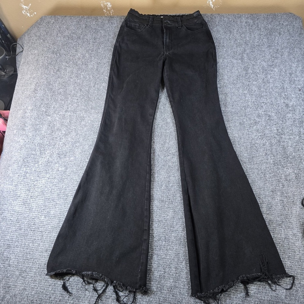 Flying Monkey Jeans Womens Sz. 29 Ultra High Rise Super Flare Black Cotton Blend